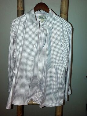 Duluth Trading Co Pink and White Checked Button-Up Dress Shirt
